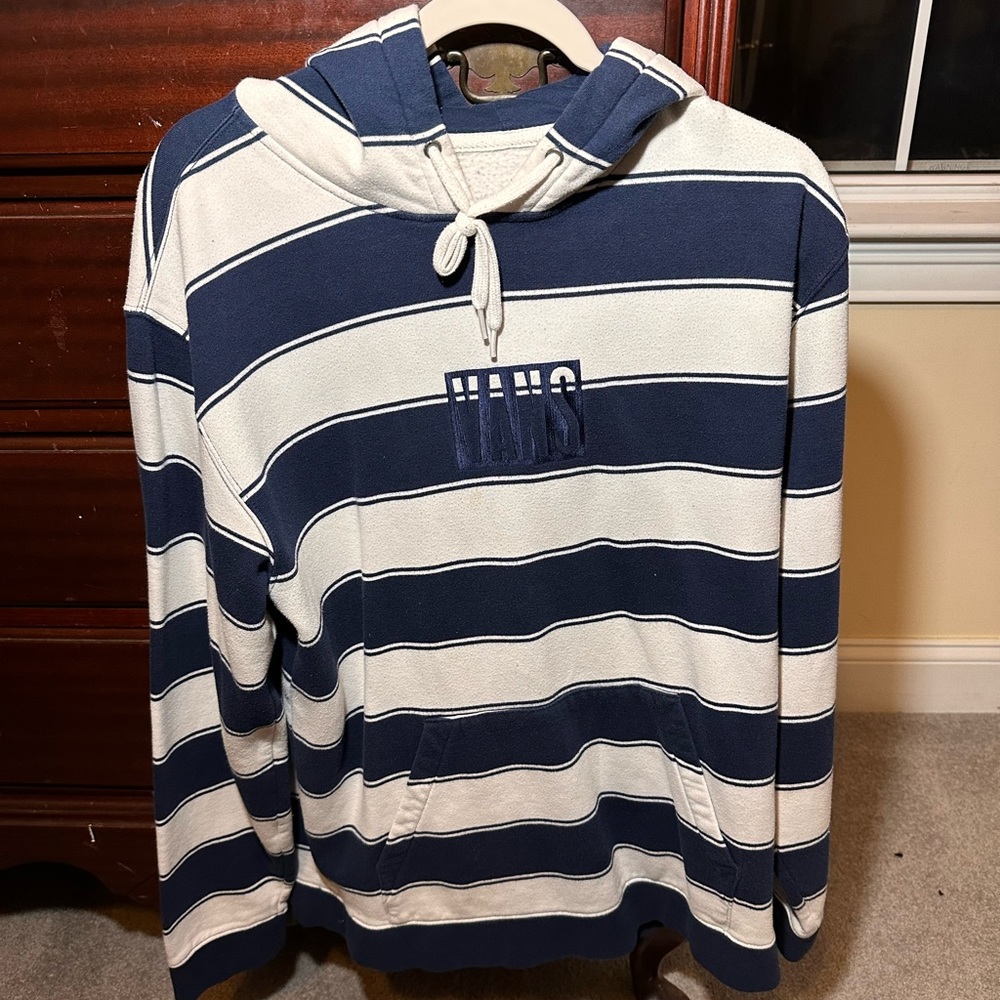 Vans Striped Hooded Sweatshirt- White & Navy
